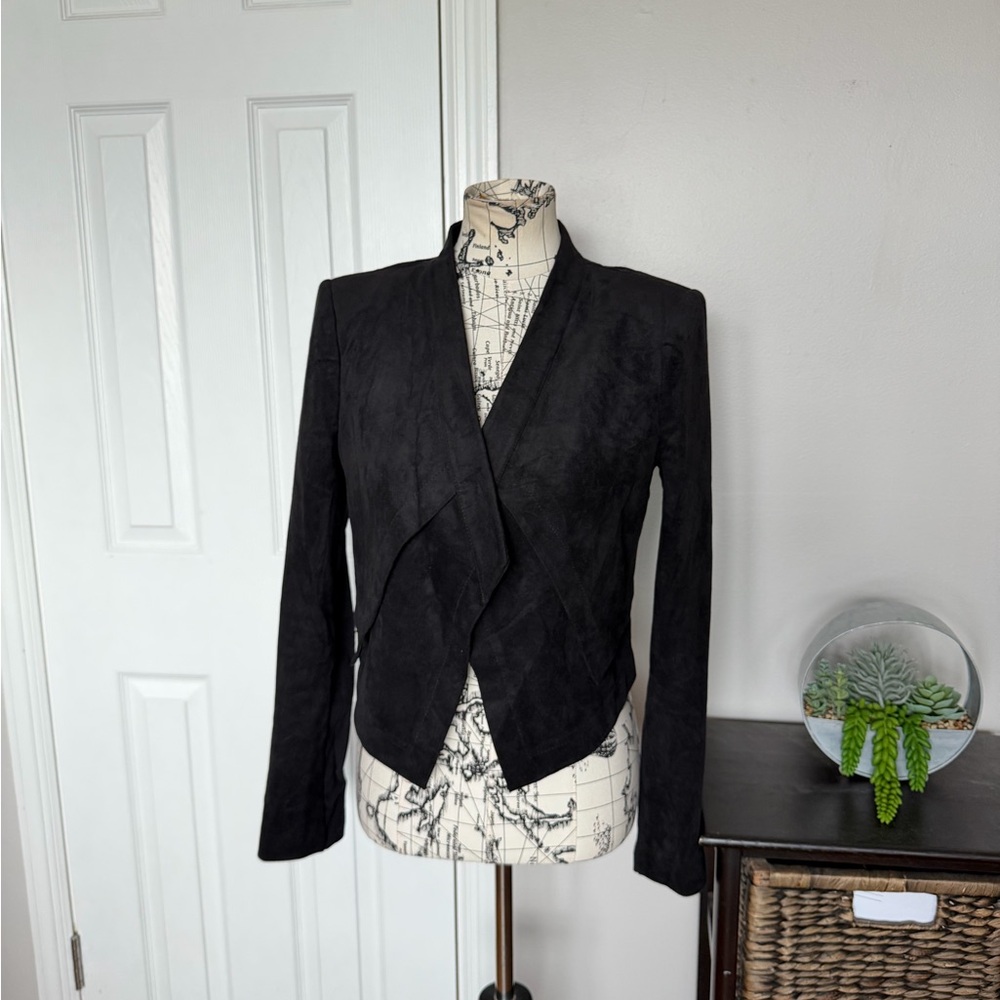 BCBGMaxAzria Vintage Y2K Faux Suede Crop Black Blazer bolero moto biker tailored